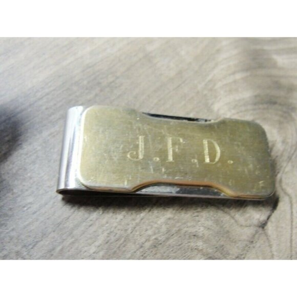 Monogrammed Money Clip Stainless Steel Gold Tone "J.F.D." Card Cash ID Holder - Picture 3 of 6